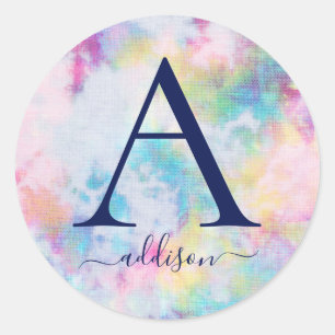 Colorful Tie Dye Girl's Monogram Personalized Classic Round Sticker
