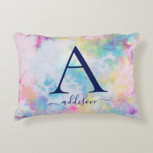 Colorful Tie-Dye Monogram Name Teen Girl Accent Pillow