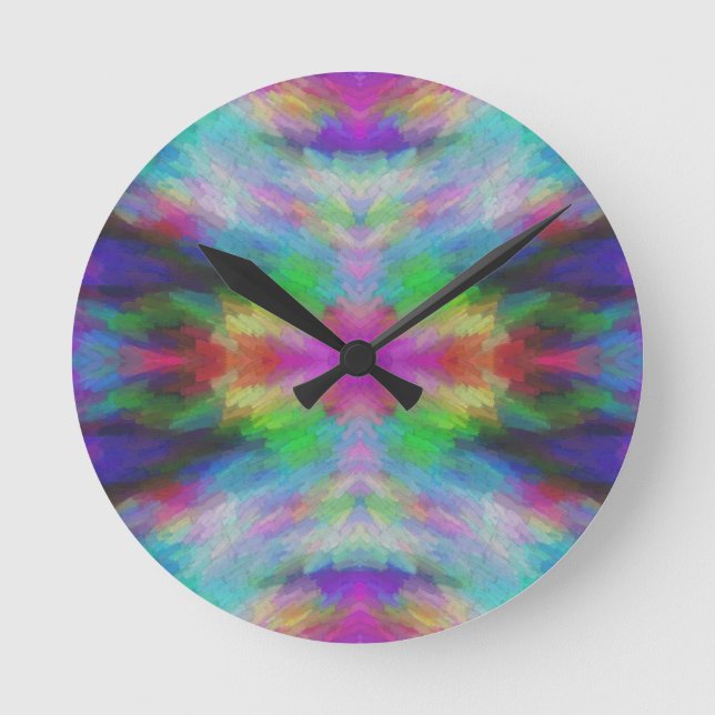 Colorful Tie Dye Style Art Round Clock (Front)