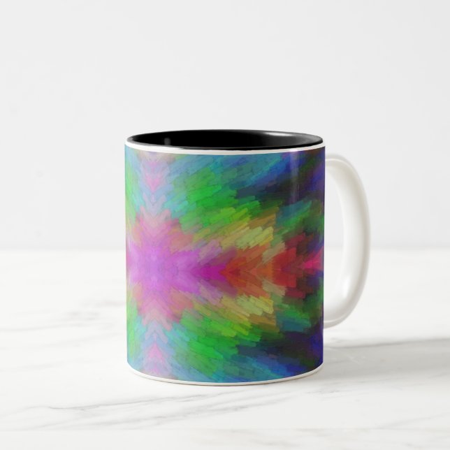 Colorful Tie Dye Style Art Two-Tone Coffee Mug (Front Right)