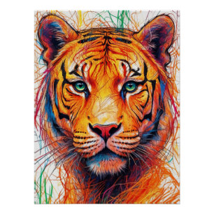 Colorful Tiger Art Print, Abstract Tiger Head  Poster