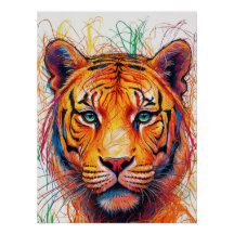 Colorful Tiger Art Print, Abstract Tiger 