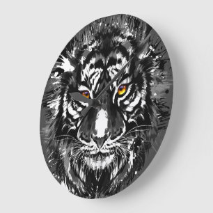 Colorful Tiger Drawing - Abstract Art Tiger Clock