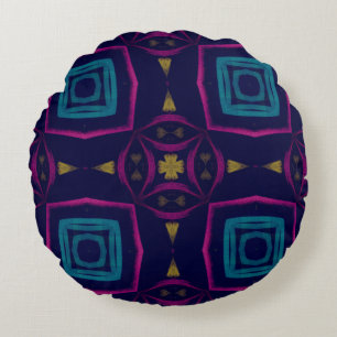 Colorful Tile illustration. Fashion Geometric Orna Round Pillow