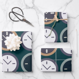 Colorful Time Clock Pattern Watchmaker Birthday  Wrapping Paper Sheet