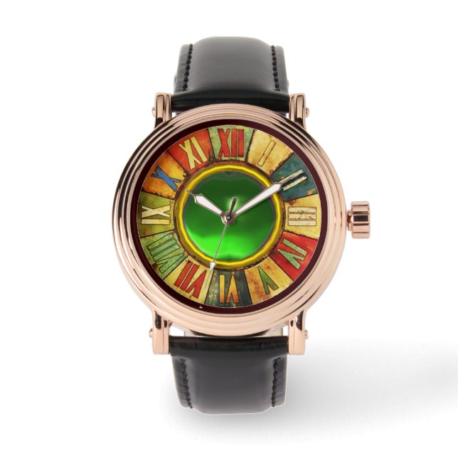 COLORFUL TIME WITH BRIGHT PRINTED EMERALD GEMSTONE WATCH (Front)
