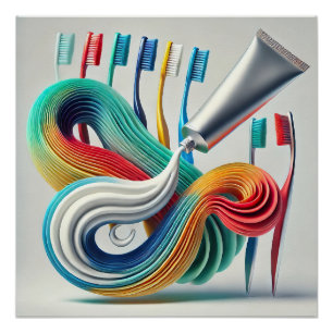 Colorful Toothpaste & Toothbrush Abstract Art Poster