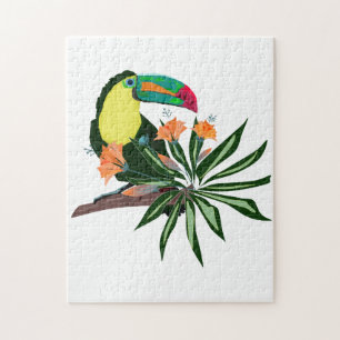 Colorful Toucan and flowers. Jigsaw Puzzle