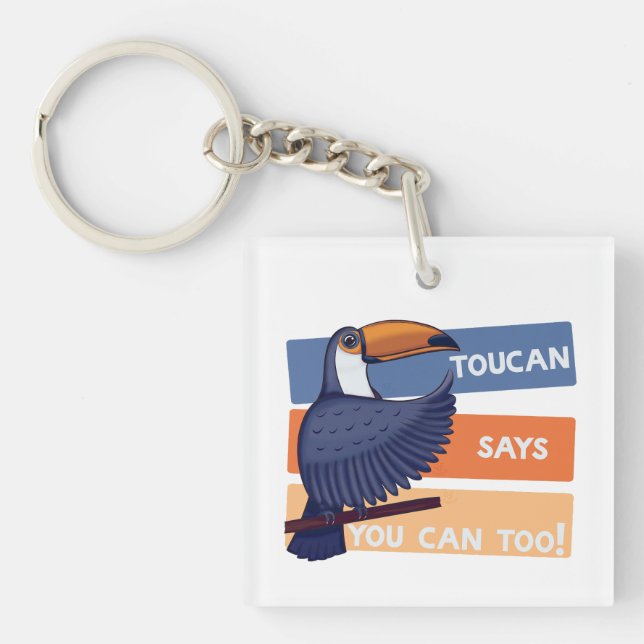 Colorful Toucan Bird with Positive Message Keychain (Front)