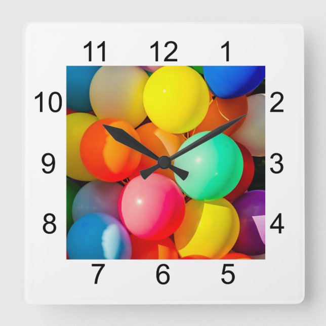 Colorful Toy Balloons Square Wall Clock (Front)