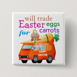 Colorful Trade Easter Eggs for Carrots Bunny Bus 2 Inch Square Button