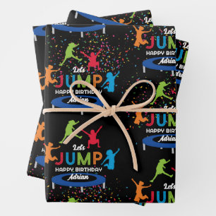 Colorful Trampoline Park Jump Kids Birthday Party Wrapping Paper Sheet
