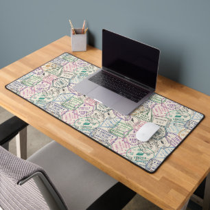 Colorful Travel Stamps Pattern Desk Mat