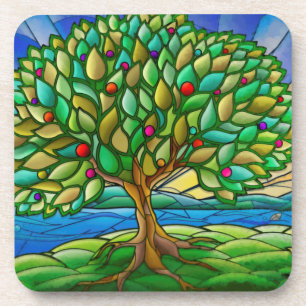 Colorful Tree of Life Decorative Hard Plastic  Coaster
