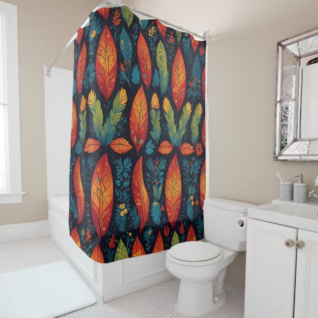 Colorful Trees - Leaf Pattern Shower Curtain Set (In Situ)