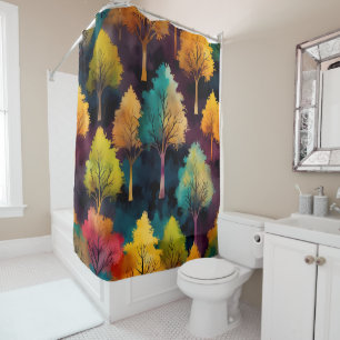 Colorful Trees - Leaf Pattern Shower Curtain Set