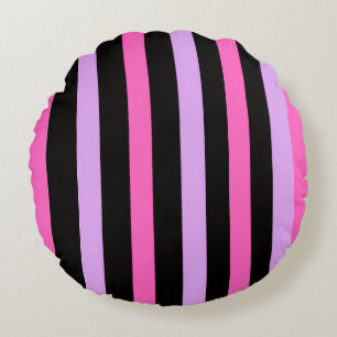 Colorful Trendy pink and black Round Pillow