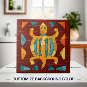 Colorful Tribal Mosaic Turtle Tile
