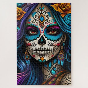 Colorful Tribute: Day of the Dead Makeup Artistry Jigsaw Puzzle