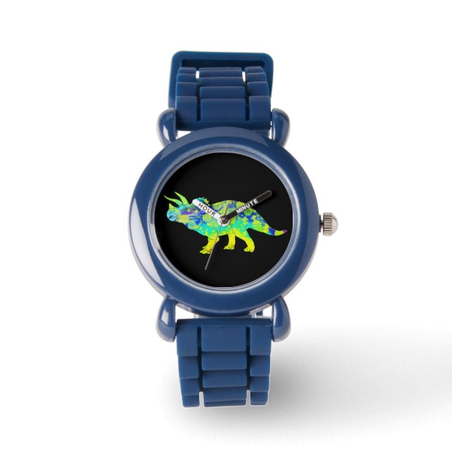 Colorful Triceratops Funky Jurassic Dinosaur Art Watch (Front)
