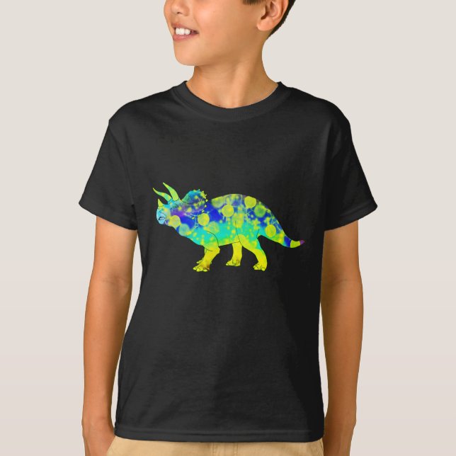 Colorful Triceratops Psychedelic Dinosaur Art T-Shirt (Front)