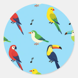 Colorful Tropical Birds Pattern Classic Round Sticker