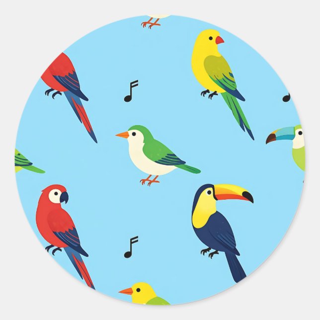 Colorful Tropical Birds Pattern Classic Round Sticker (Front)