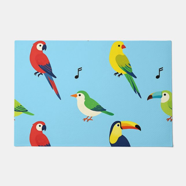 Colorful Tropical Birds Pattern Doormat (Front)