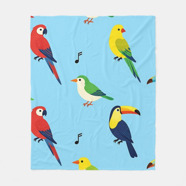 Colorful Tropical Birds Pattern Fleece Blanket (Front)