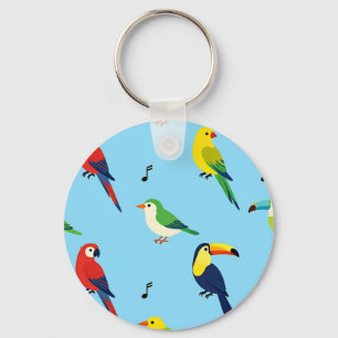 Colorful Tropical Birds Pattern Keychain