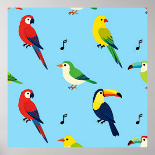 Colorful Tropical Birds Pattern Poster