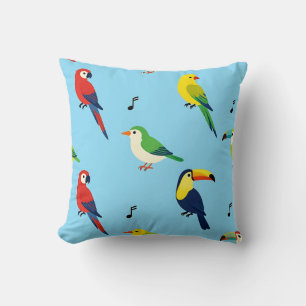 Colorful Tropical Birds Pattern Throw Pillow