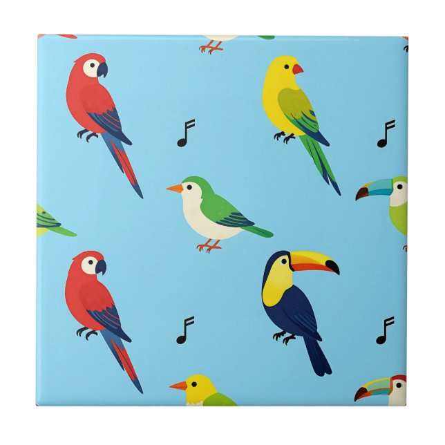 Colorful Tropical Birds Pattern Tile (Front)