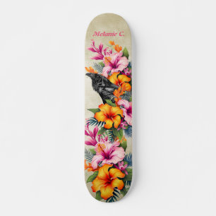 Colorful Tropical Black Raven  Skateboard