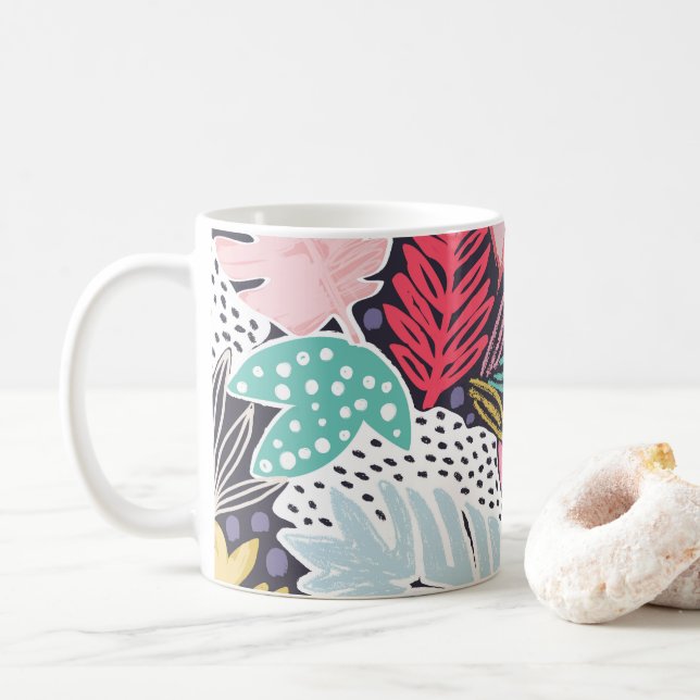 Colorful Tropical Collage Navy Mug (With Donut)