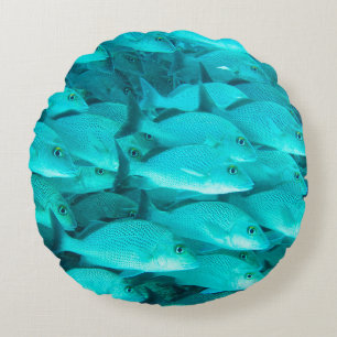 Colorful tropical fish and coral reef in the ocean round pillow