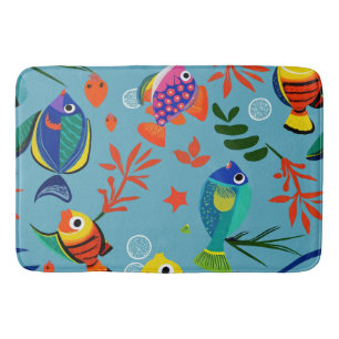 Colorful Tropical Fish Underwater Pattern Bath Mat