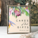 Colorful Tropical Floral | Peach Cards and Gifts Poster<br><div class="desc">This colorful tropical floral | peach cards and gifts sign is perfect for your modern boho destination green, purple, peach wedding. Design features an elegant bouquet of classic beach watercolor greenery and flowers, including sage green eucalyptus, mauve and red protea, blush pink hibiscus, orange and blue bird of paradise, and...</div>