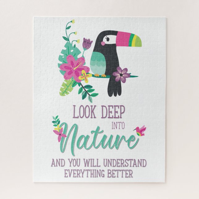 colorful tropical flowers and toucan inspirational jigsaw puzzle (Vertical)