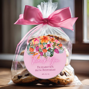 Colorful Tropical Flowers Disco Balls Neon Glow Classic Round Sticker