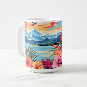 Colorful Tropical Flowers & Landscape Coffee Mug