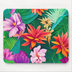 Colorful Tropical Flowers Pattern  Mouse Pad
