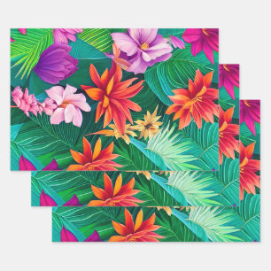 Colorful Tropical Flowers Pattern  Wrapping Paper Sheet
