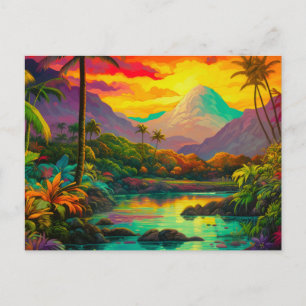 Colorful Tropical Island Paradise Postcard