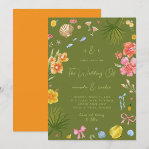 Colorful Tropical Island Whimsical Beach Wedding Invitation