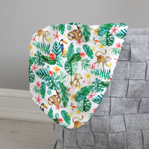 Colorful Tropical Jungle Animals Pattern Sherpa Blanket