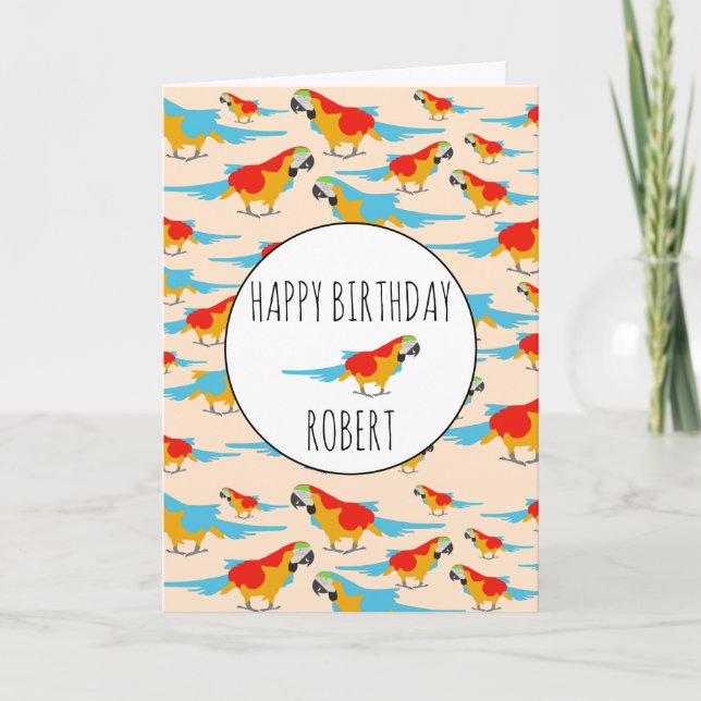 Colorful Tropical Macaw Pattern Birthday Card (Front)