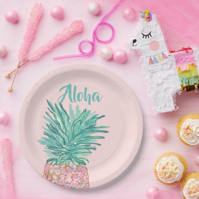 Colorful Tropical Pineapple Monogram Paper Plate (Party)