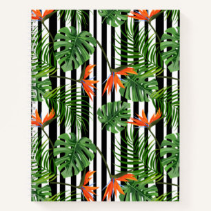 Colorful Tropical Plant, Palm Leaves and Bird Notebook