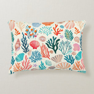 Colorful Tropical Summer Coral Seashell Accent Pillow